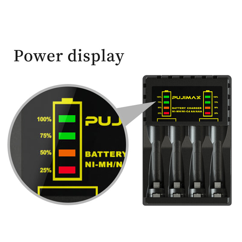 Voxlink-Carregador de bateria para pilhas recarregáveis 4 entradas AAA/AA, com proteção contra curto-circuito e indicar LED, Ni-MH/Ni-Cd