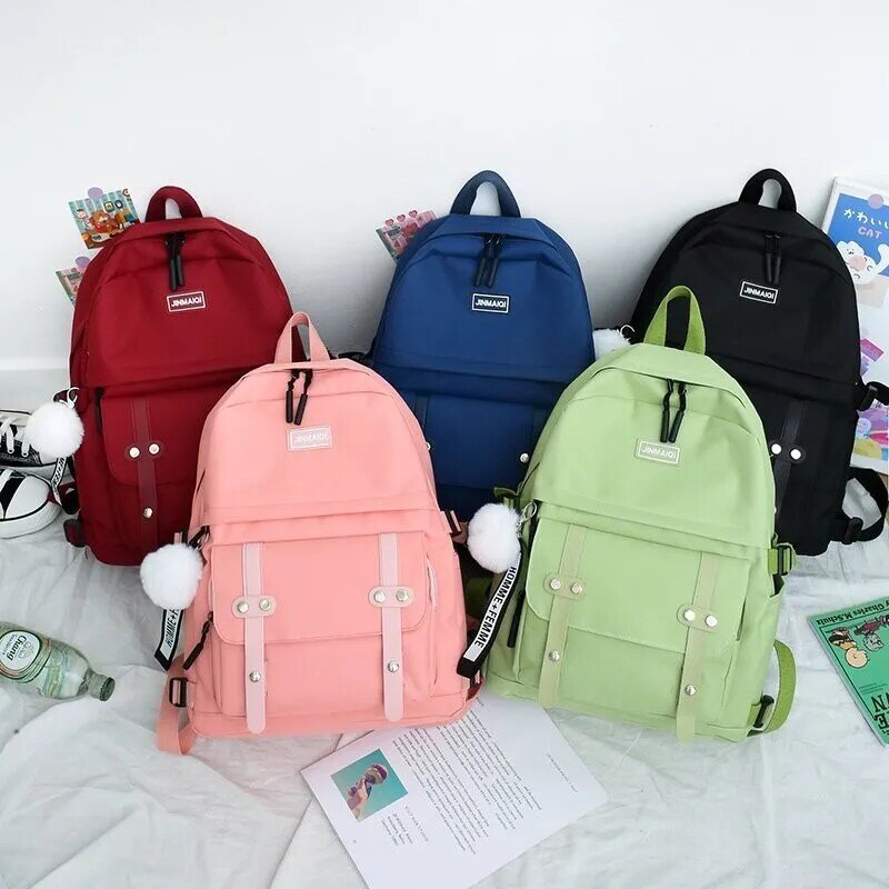 5 Pcs ชุดผ้าใบ Schoolbags สำหรับวัยรุ่นกระเป๋าเป้สะพายหลังผู้หญิงแล็ปท็อปพวงกุญแจกระเป๋า Bagpack Mochila Escolar