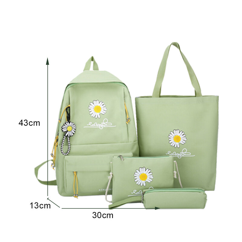 4 pçs/set mochilas escolares das mulheres daisy lona para adolescentes meninas estudante saco de livro meninos mochila bolsas sac