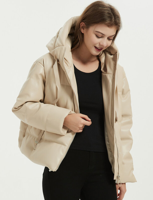 Женская модная Толстая теплая куртка из искусственной кожи с подкладкой, пальто с длинным рукавом, парка с капюшоном, пальто, женская элеган...