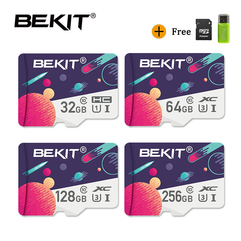Bekit-cartão de memória classe 10, 100% original, 8gb, 16gb, 32gb, 128gb, 256gb, mini tf/sd, u1/u3, para telefone