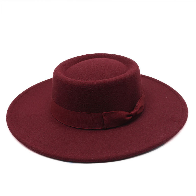 2021 Winter Fedora Hats for Women Fashion Flat Wide Brim Wool Felt Jazz Fedora Hats for Men Red Goth Top Vintage Wedding Hat Cap