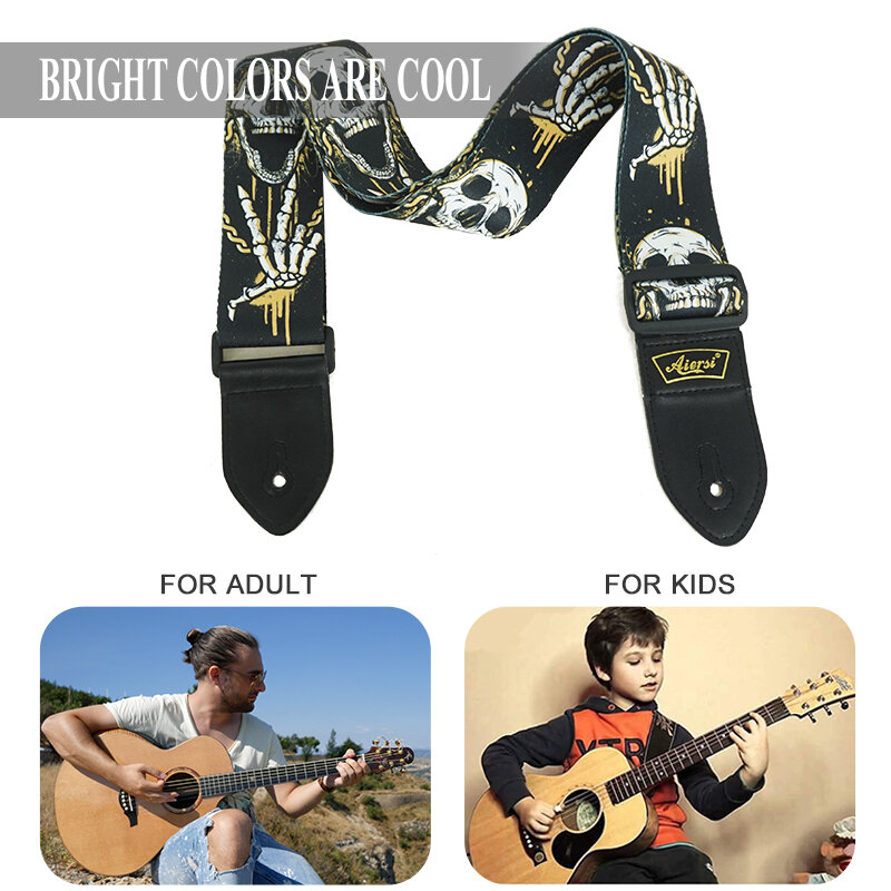 Aiersi Adjustable Kapas Tali Gitar untuk Akustik Gitar Bass Listrik Aksesoris Musik Warna Opsional Gitar Belt