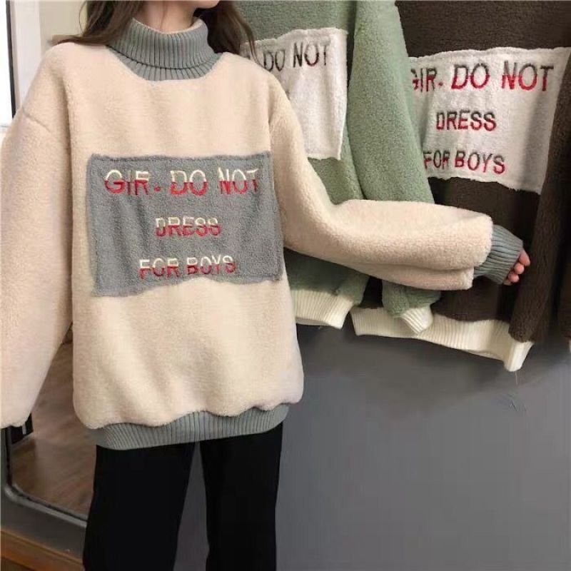 Wełna jagnięca sweter kobiet jesienią i zimą 2021 nowy koreański wersja leniwy wiatr luźne zagęszczony sweter na szyję płaszcz fala