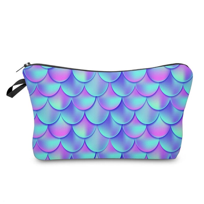 Fish Scales Printed Makeup bag Double-sided Printied Waterproof Travel Cosmetics Bag Zipper Pouch Small Toiletry Organizer Bag