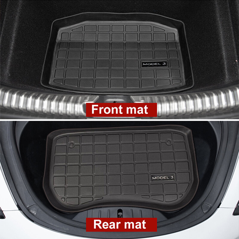 Für Tesla Modell 3 Stamm Matte Auto 3D Fußmatten Zubehör Model3 2021 Vorne Hinten Lagerung Box Tray Liner Teppich fuß Pad 2022 Neue