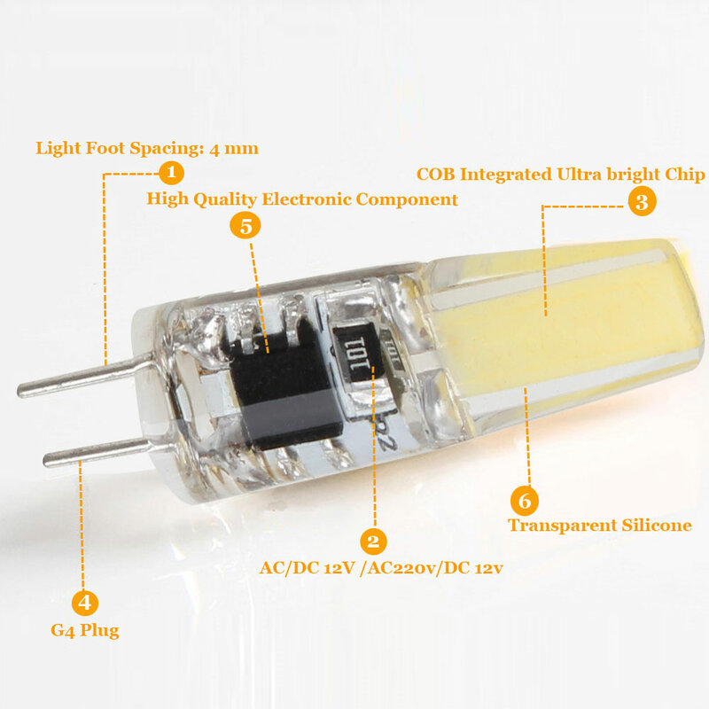 G4 G9 E14 Lamp Bulb 12V 220V 3W 6W COB SMD LED DC  AC Dimming Lighting Replace Halogen Spotlight Chandelier