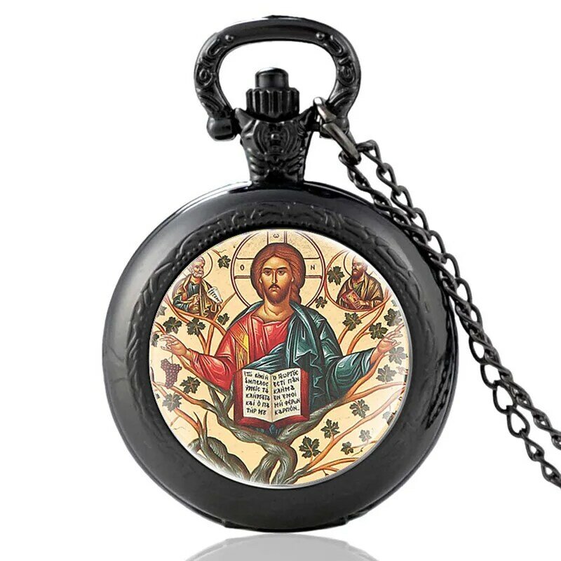 Relógio de bolso vintage de bronze para religioso, colar com pingente de colar vintage para homens e mulheres