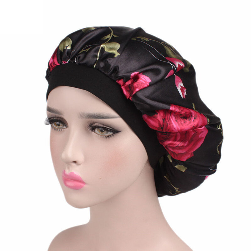 Bonnet de nuit en Satin pour femmes, couvre-tête en soie avec large bande élastique