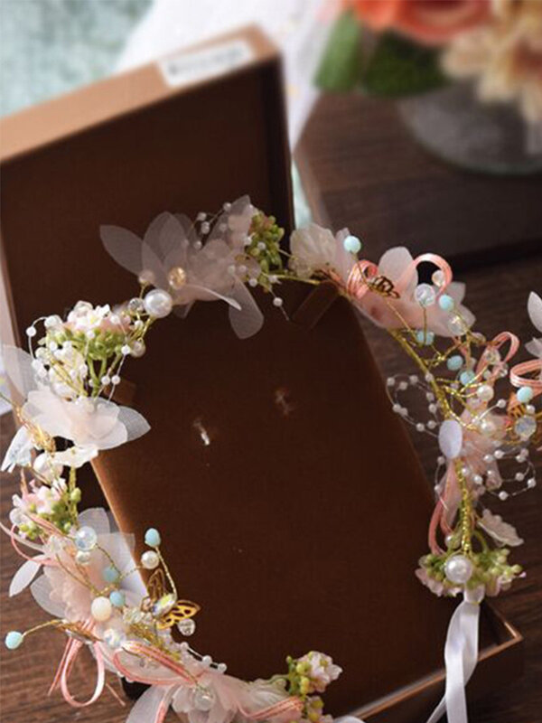 Diadema de flores y perlas para boda, joyería nupcial, corona, diademas, banda, Tiara, tocado, accesorios para el cabello para niñas
