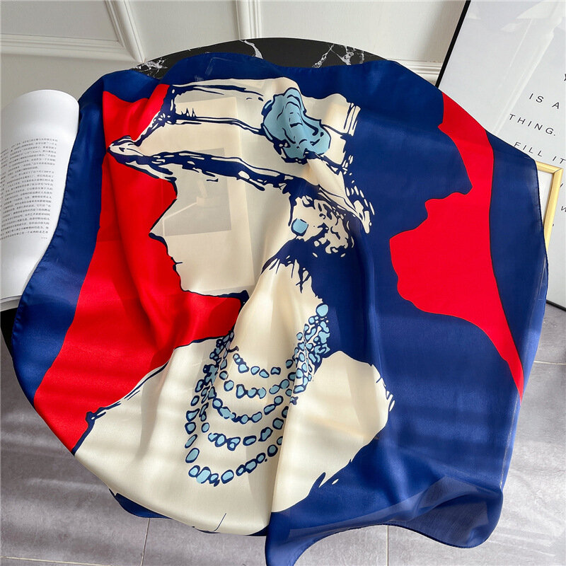 Bufanda cuadrada de seda para mujer, pañuelo elegante con estampado para bolso, Bandana para la cabeza, pañuelo para el pelo, Hijab de verano