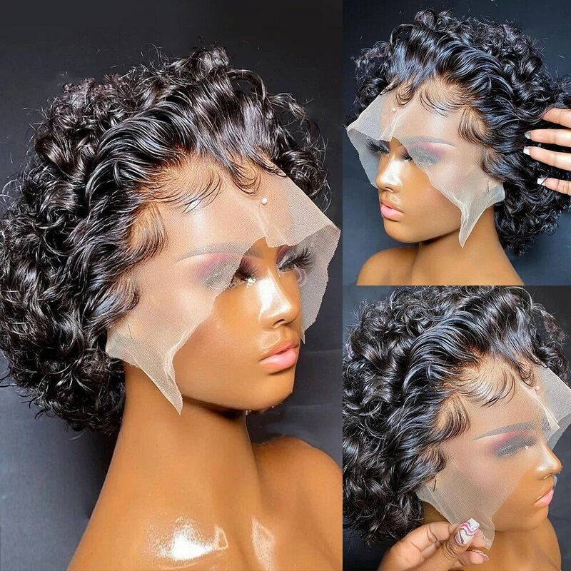 Curly Human Hair Wigs Pixie Cut Wig Brown Colored Human Hair Wigs Cheap Bob Wig Preplucked Hairline Wig For Women ali express