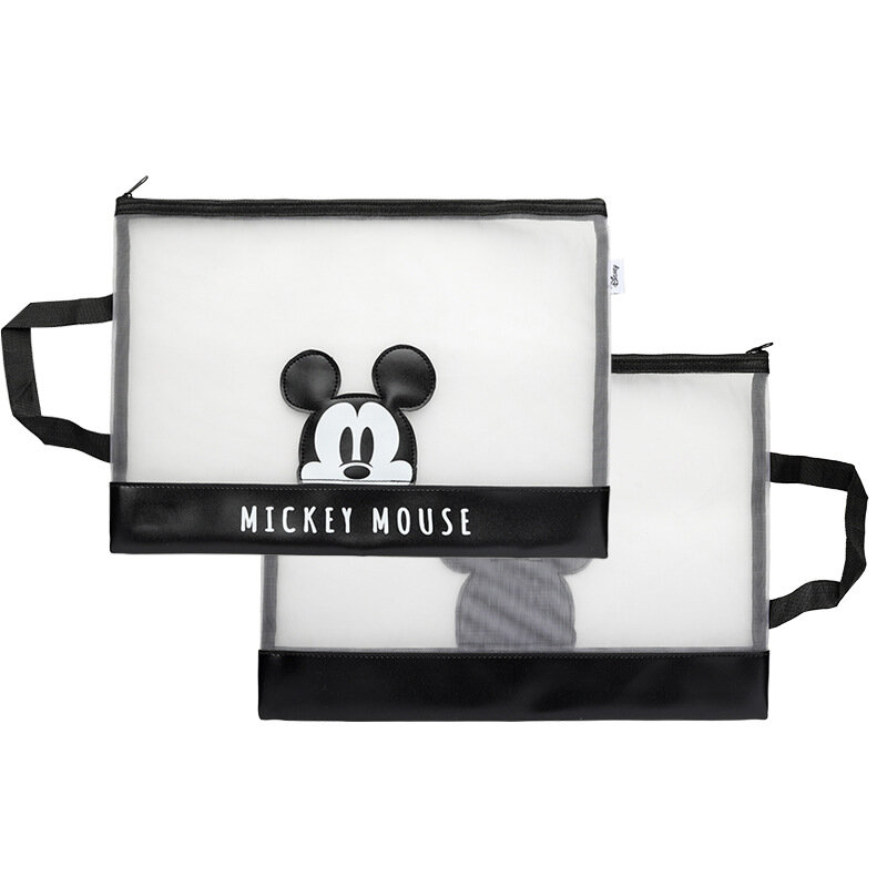 Disney-estuche de lápices con cremallera para estudiantes, bolsa de información A4, con entramado de Mickey y Minnie, para oficina, Cultura y Educación