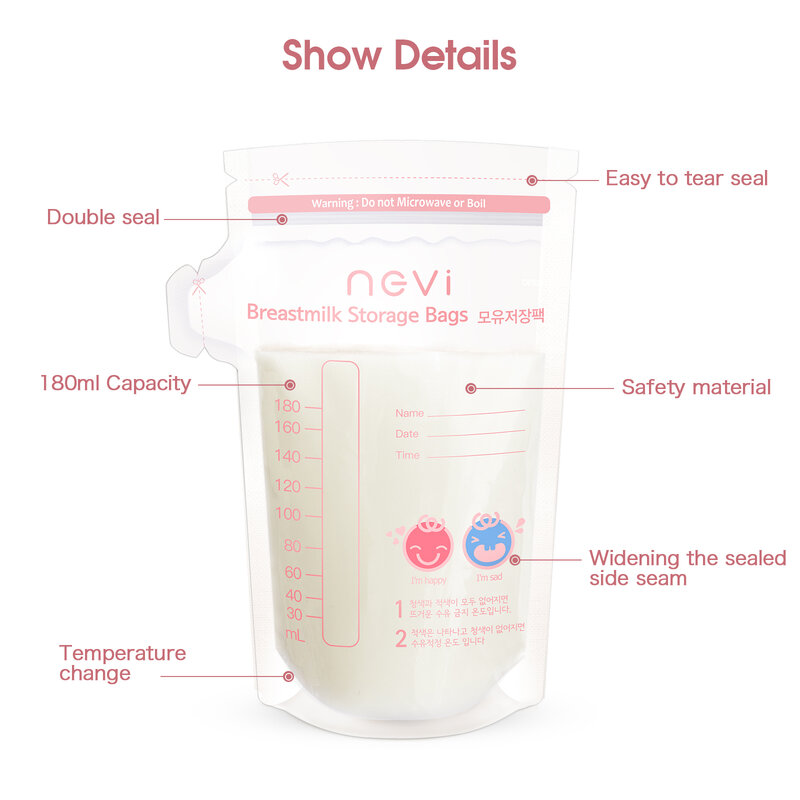NCVI-bolsas de almacenamiento de leche materna, bolsas de congelador de 6 onzas de 180 onzas para almacenamiento de lactancia materna a largo plazo importadas de Corea, sin BPA