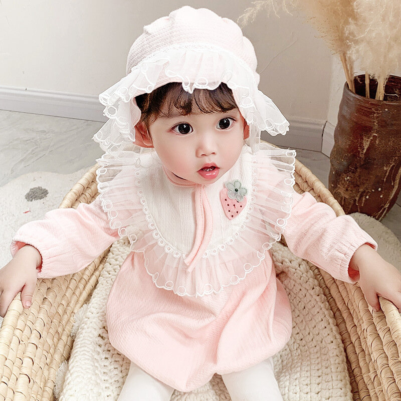 Yg brand children's wear 2021 spring new long sleeve creeping suit strawberry triangle baby one suit cute girl's fart suit