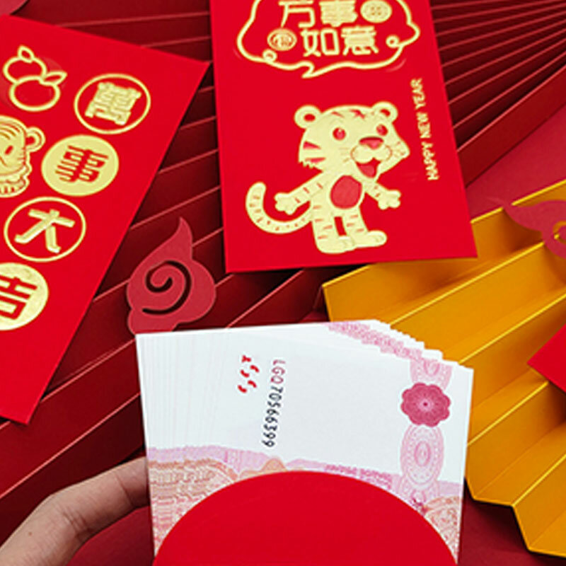 6pcs 중국 새해 빨간 봉투 2022 년 빨간 패킷 호랑이 돈 주머니 Hongbao 새해 봄 축제 빨간 선물 봉투