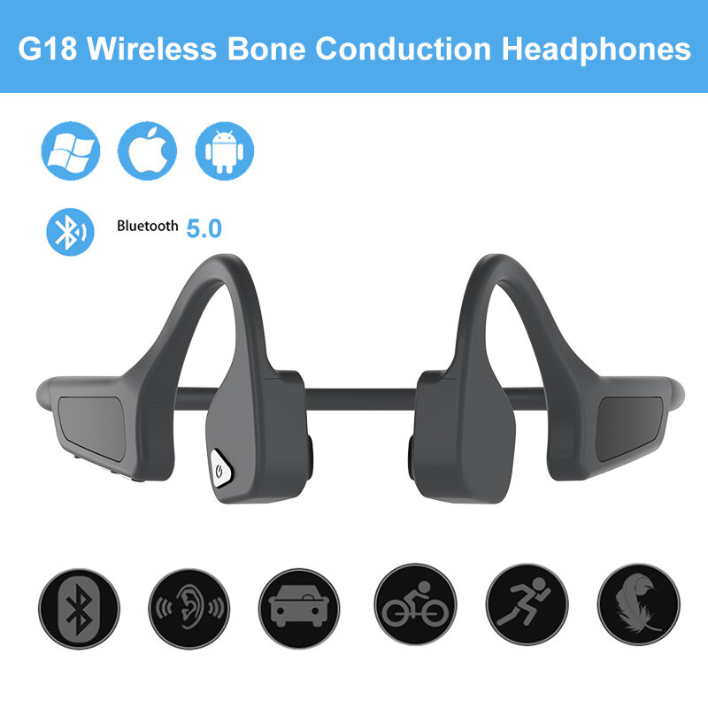 Bluetooth 5.0ワイヤレスヘッドセット,骨伝導イヤホン,屋外スポーツ,防水,長い待機時間,マイク付き,g18