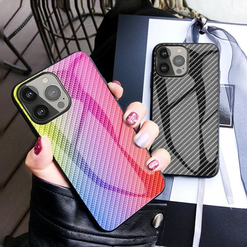 Carbon fiber glass shell for IPHONE 8 7 13PRO 12PRO 12Mini 11Pro X XS Original Tempered Glass Coque For XS MAX Phone case