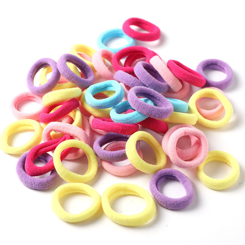 50 pçs/saco crianças acessórios para o cabelo náilon doce cor anel de cabelo elástico