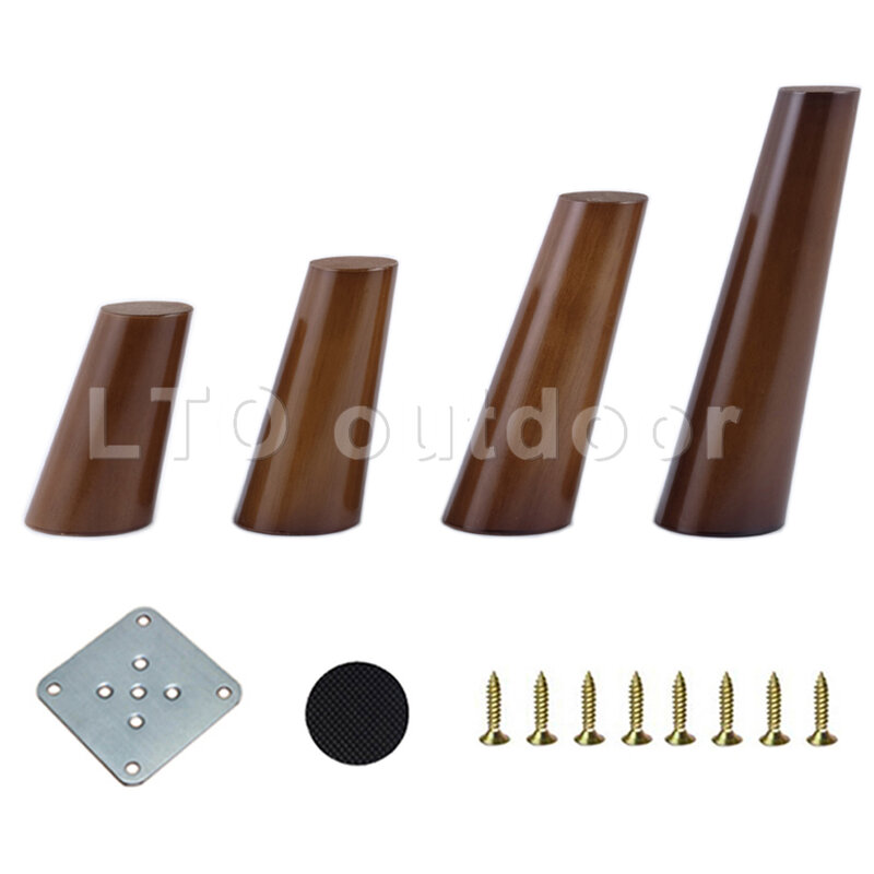4PCS Solid Wood Furniture Legs Walnut Color Furniture Legs With Metal Footings Sofa Replacement Legs For Cabinet Couch Table