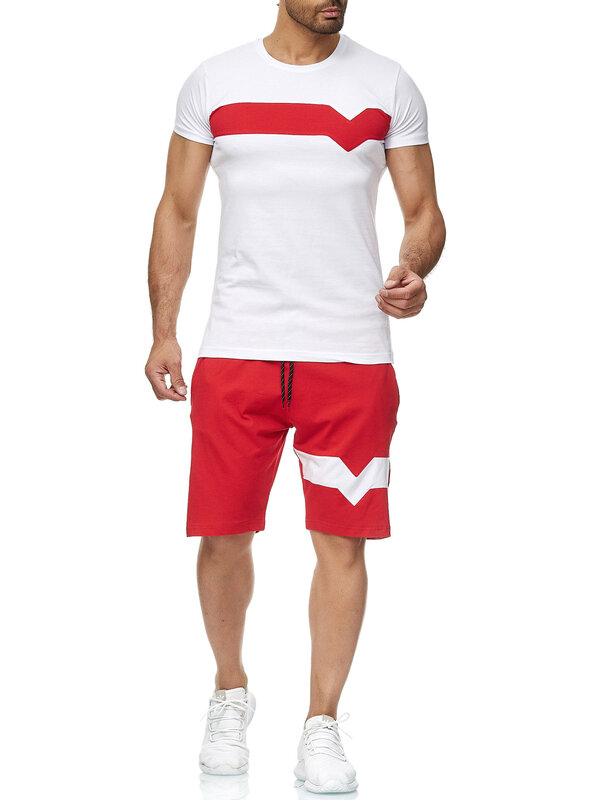 2021 esportes de verão masculino de manga curta t-blood algodão cor-bloqueio casual roupas esportivas de jogging terno masculino de duas peças