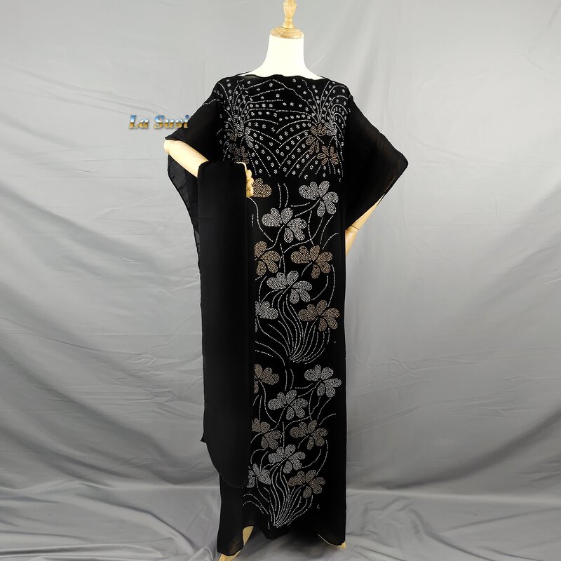 Doppelseitige Afrikanische Kleider für Frau Abaya Dubai Blume Steine Muslin Lange Robe Afrikanische Baumwolle Kleidung Plus Größe LD428
