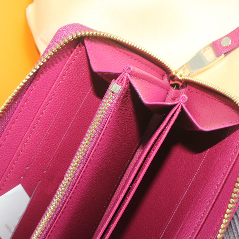 럭셔리 여성 지갑 긴 지퍼 고품질 표준 지갑 분할 가죽 탑 디자이너 동전 지갑 상자와 먼지 가방