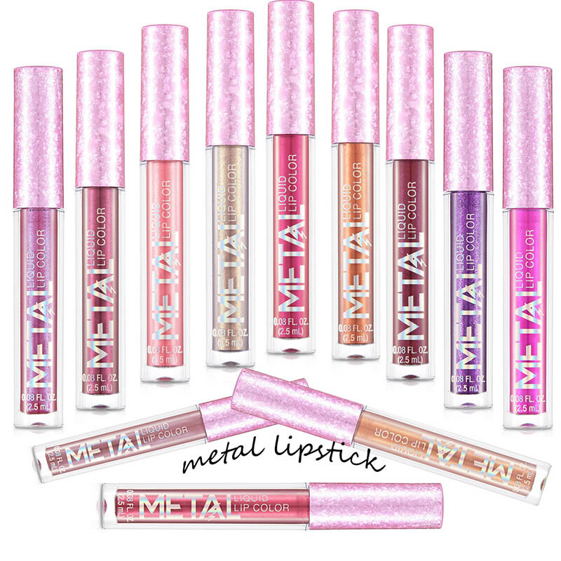 Glitter Lips Metallic สี Non-Sticky ลิปสติก Liquid Smooth กันน้ำยาวผู้หญิงเซ็กซี่ลิปสติกเครื่องสำอาง