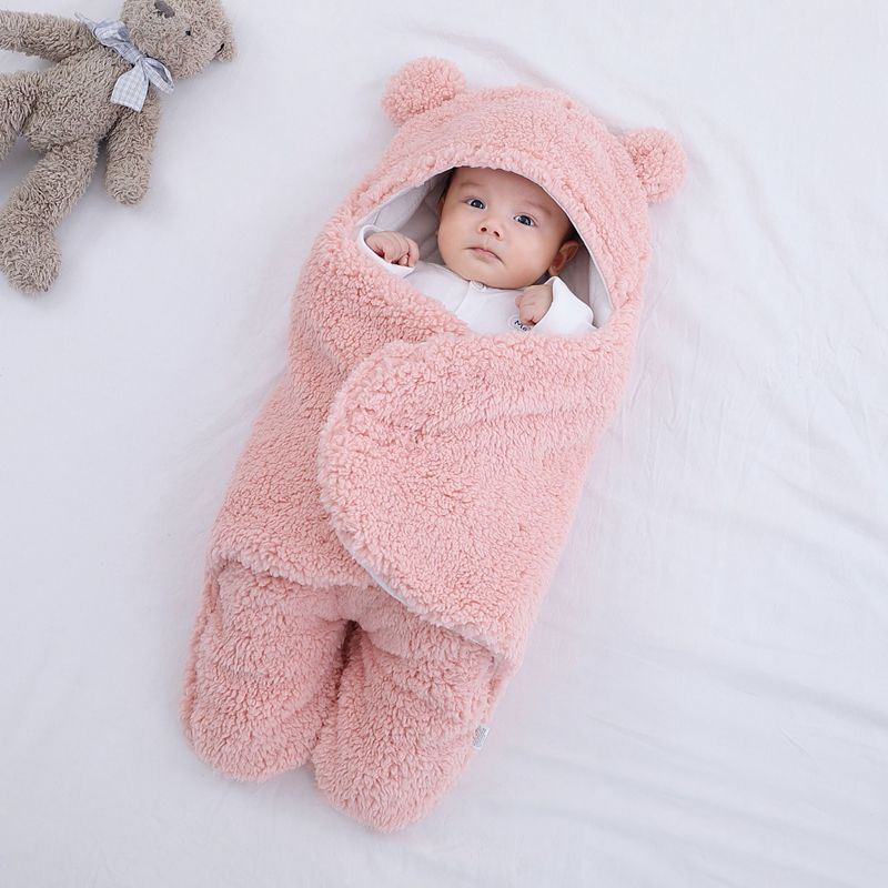 Cute ทารกแรกเกิดเด็กทารกผ้าห่ม Plush Swaddle Wrap Ultra-Soft Fluffy Fleece Sleeping Bag