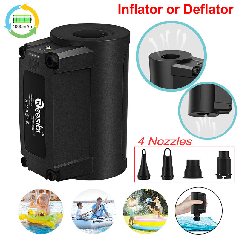 Portable Air Pump Inflator for Boat Mattress Rings Inflatable Ball Toys Air compression Vacumn Bag Pump 4000mAh Rechargeable