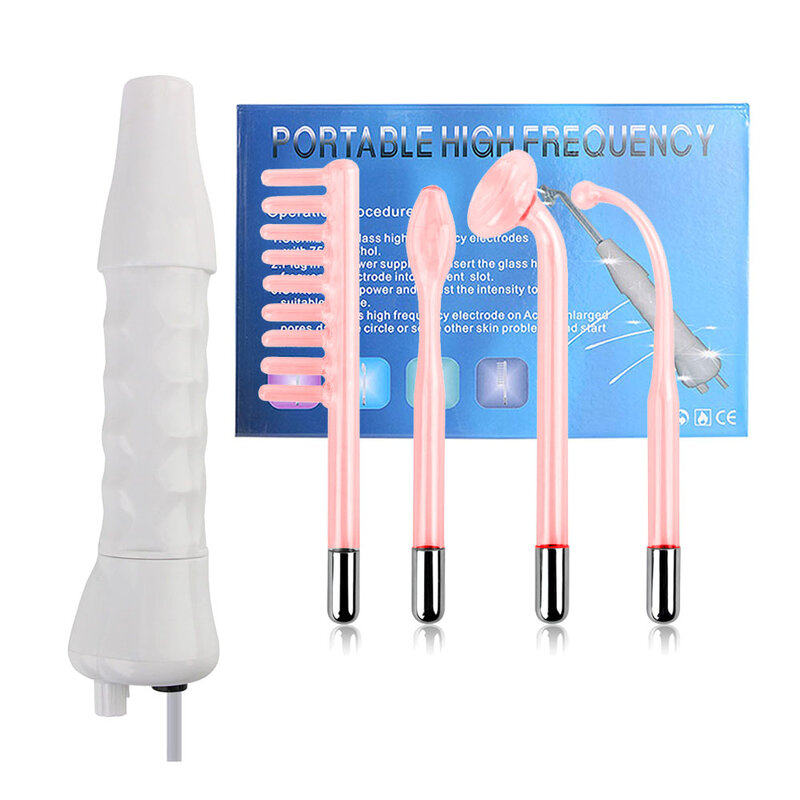 4 in 1 High Frequency Electrode wand Glass Tube,  Facial Skin Electrotherapy Care Spa Salon Beauty Acne Remover Machine