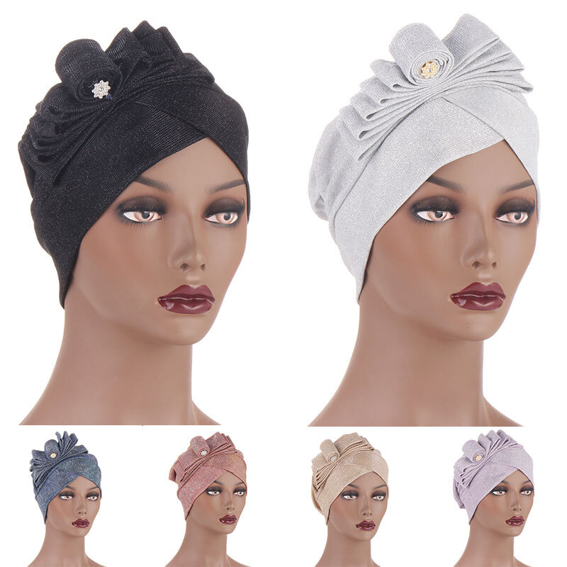 Topi Turban Kain Sutra Cerah Muslim Topi Syal Persegi Topi Syal Topi Ikat Kepala Turban Lembut Dekorasi Warna Solid untuk Wanita