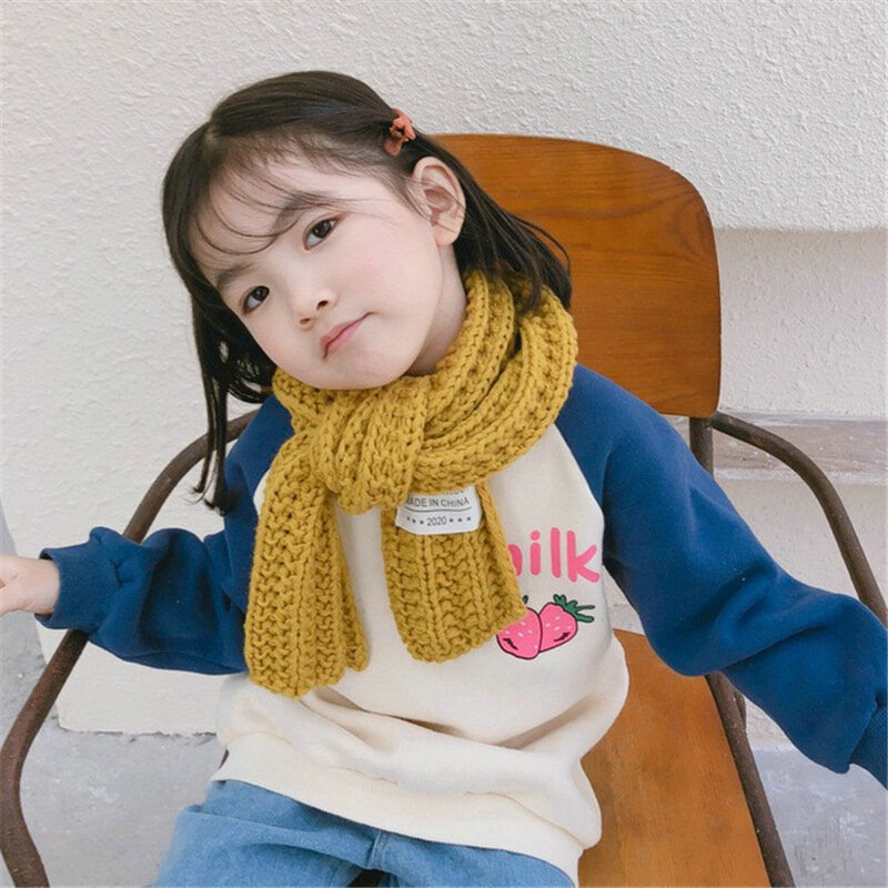 Осенне-зимний теплый длинный вязаный шарф для мальчиков и девочек, детские корейские новые плотные однотонные шерстяные шарфы, Детские шарфы