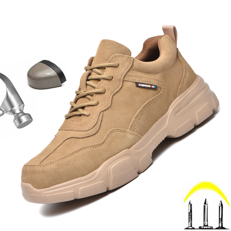 Męskie obuwie ochronne praca Sneakers niezniszczalny bezpieczeństwo pracy buty męskie lekki but stali nierdzewnej buty z palcami sportowe obuwie ochronne Dropshipping