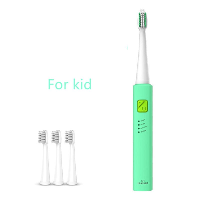 LANSUNG-cepillo de dientes ultrasónico, recargable por USB, con cabezales de repuesto, temporizador, 4 Uds.