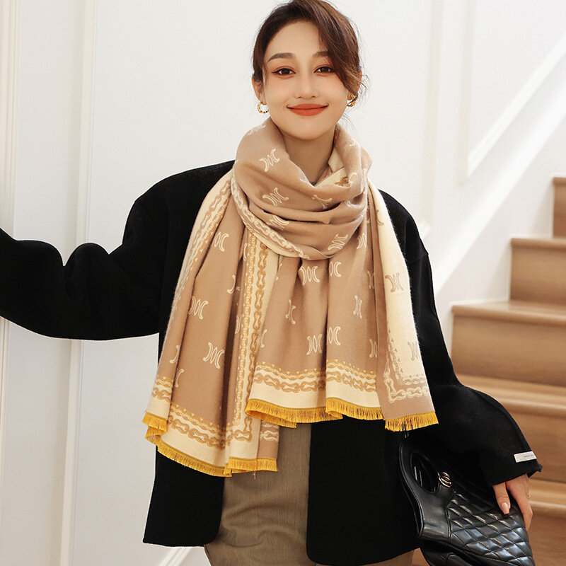 2021 European and American autumn and winter new warm scarf women double-sided imitation cashmere thickened bib shawl