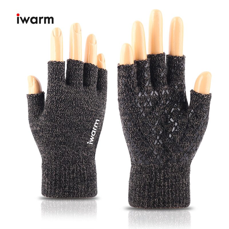 Iwarm ฤดูใบไม้ร่วงฤดูหนาวผู้ชายและผู้หญิงถุงมือครึ่งนิ้วทำงานกีฬากลางแจ้งถุงมือคู่ถุงมือ
