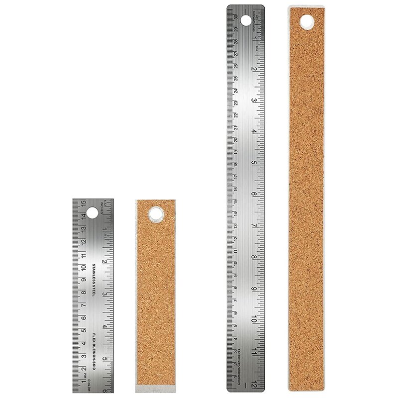 Stainless Steel Cork Backed Metal Ruler, Non Slip Straight Edge with Cork Backing, (2 Pieces 1 X 6 Inch, 1 X 12 Inch)