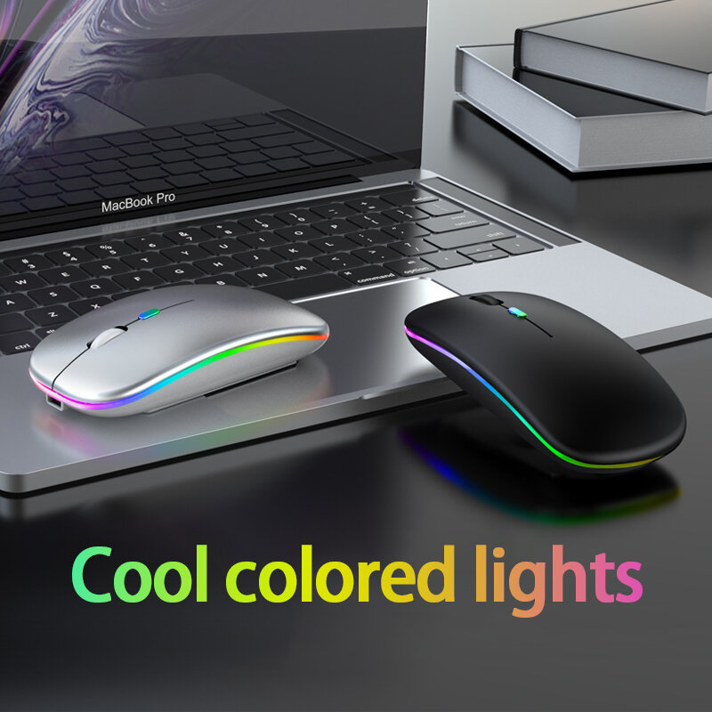 Mouse Nirkabel Mouse Mause Tidak Bersuara Ergonomis LED USB Mouse Backlit Optik untuk Laptop PC