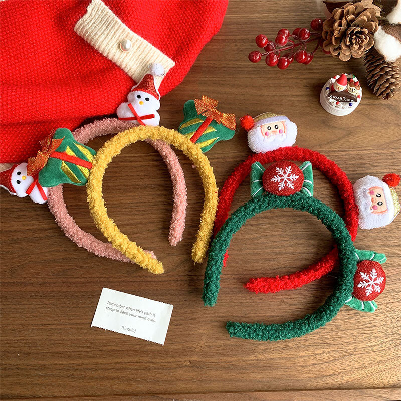 Diadema de árbol de Navidad para niños, accesorios para el cabello para fiesta de Navidad, Papá Noel, muñeco de nieve, cabeza de aro