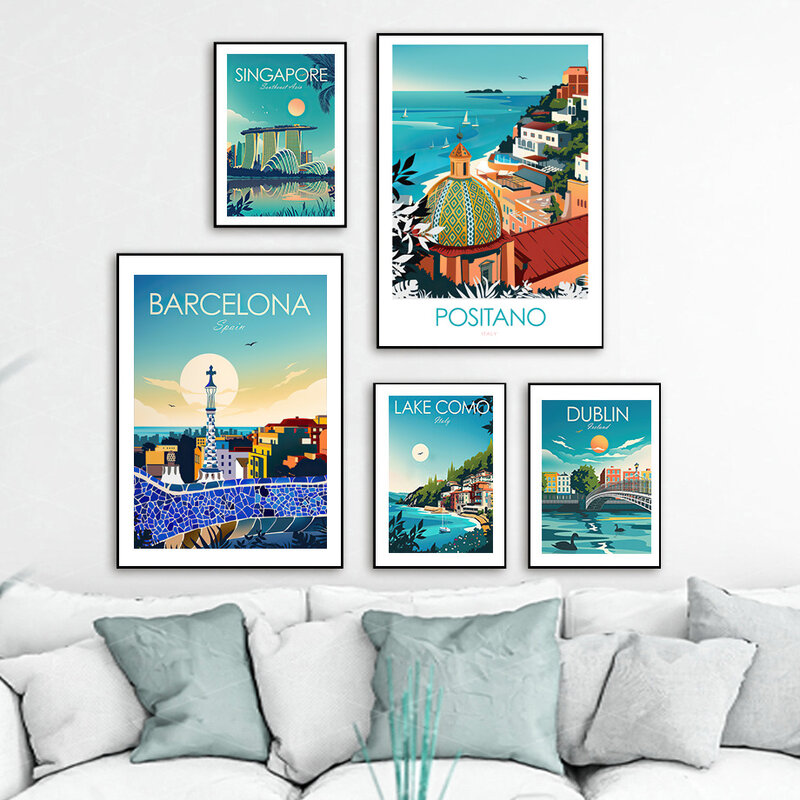Pintura en lienzo de Italia, Los Ángeles, Barcelona, Amsterdam, Roma, carteles nórdicos e impresiones de imágenes de pared para decoración de sala de estar