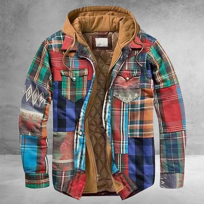 ชาย Retro Vintage ฤดูใบไม้ผลิฤดูหนาวแขนยาวลายสก๊อตเสื้อแจ็คเก็ตเสื้อสำหรับชายตรวจสอบเสื้อแจ็คเก...