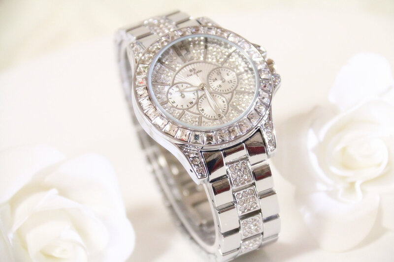 BS lettre – montre-bracelet de luxe en diamant cristal pour femmes, 38mm, Quartz analogique, or argent, couleur Rose glacée