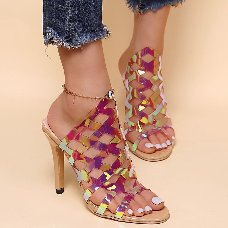 Женские летние туфли на высоком каблуке, новые модные туфли на шпильке с круглым носком, Нескользящие удобные туфли с открытым носком