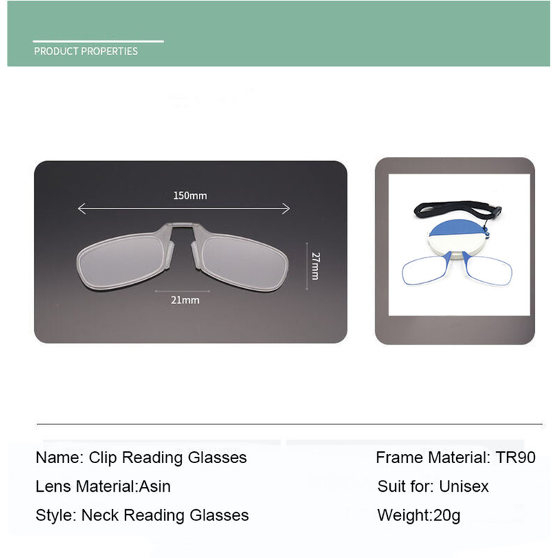 Ienjoy óculos de leitura masculino, com clipe para o nariz, pendurado no pescoço, presente para idosos, mulheres, óculos para leitura