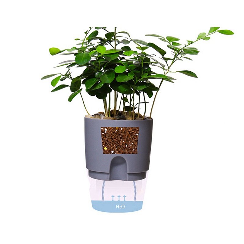 플라스틱 급수 재배자 수제 2 층 자체 관수 식물 꽃 냄비 물 컨테이너 홈 정원 장식 라운드 화분