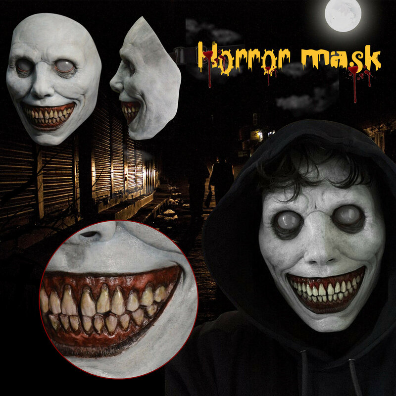 Assustador halloween máscara sorridente demônios horror rosto máscaras o mal cosplay adereços headwear vestir-se festa acessórios de roupas presentes