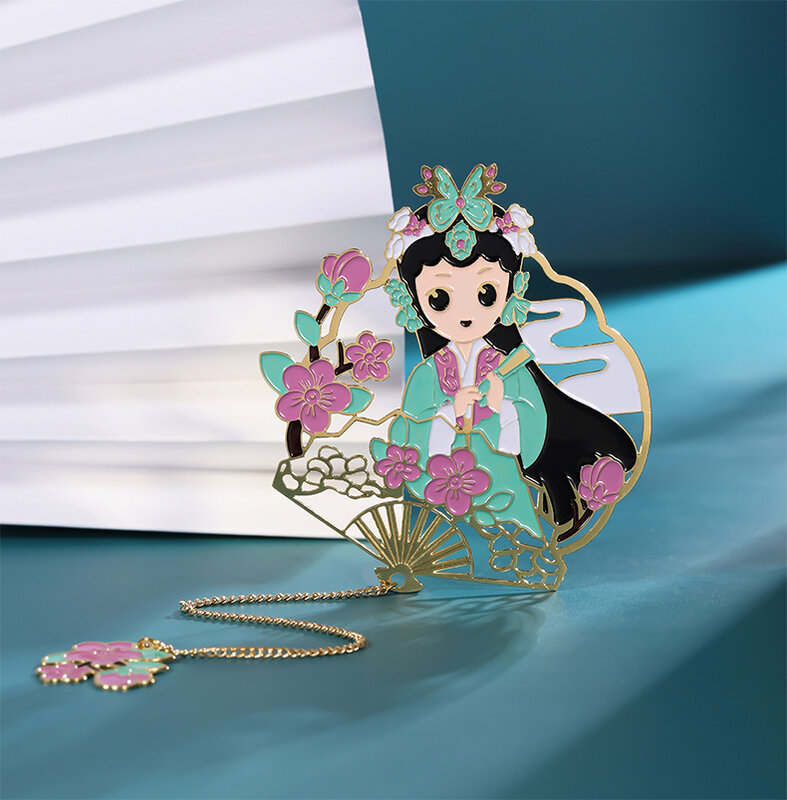 Chinese Opera Style Art Bookmarks Exquisite Drama Girl Model Metal Bookmarks Holidays Birthday Gifts for Girlfriend Pendants