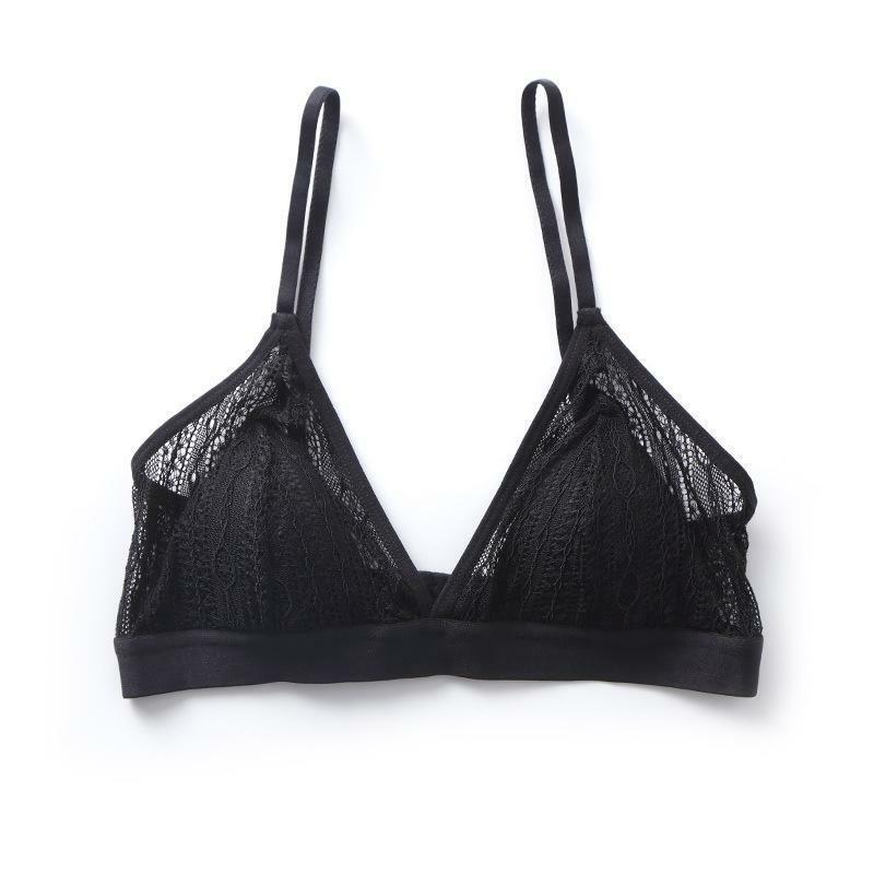 Women's Full coverage Wirefree สามเหลี่ยม Bralette Plunge Lace Bra