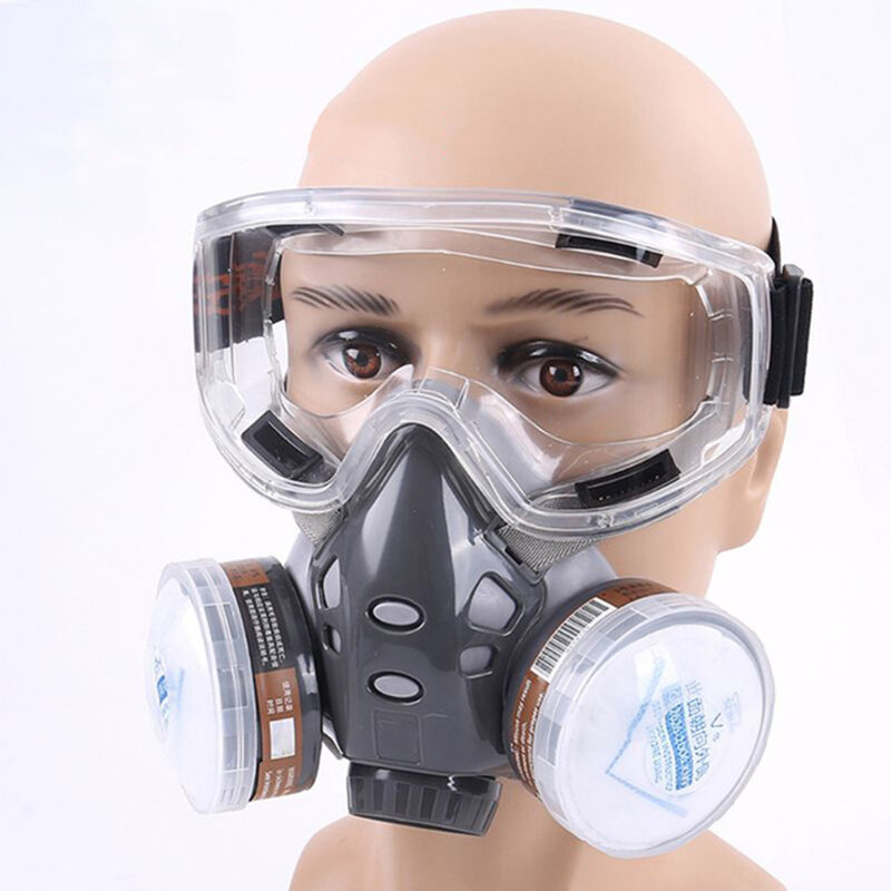 새로운 먼지 마스크 호흡기 이중 필터 반 얼굴 마스크 (목수 빌더 용 안전 안경 포함) 방진 + 10 필터